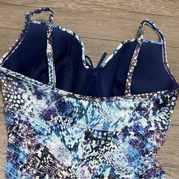 Spanx Blue Python Nile Bra-llelujah Underwire One Piece Swimsuit Blue Sz 10 D/DD - Picture 9 of 9
